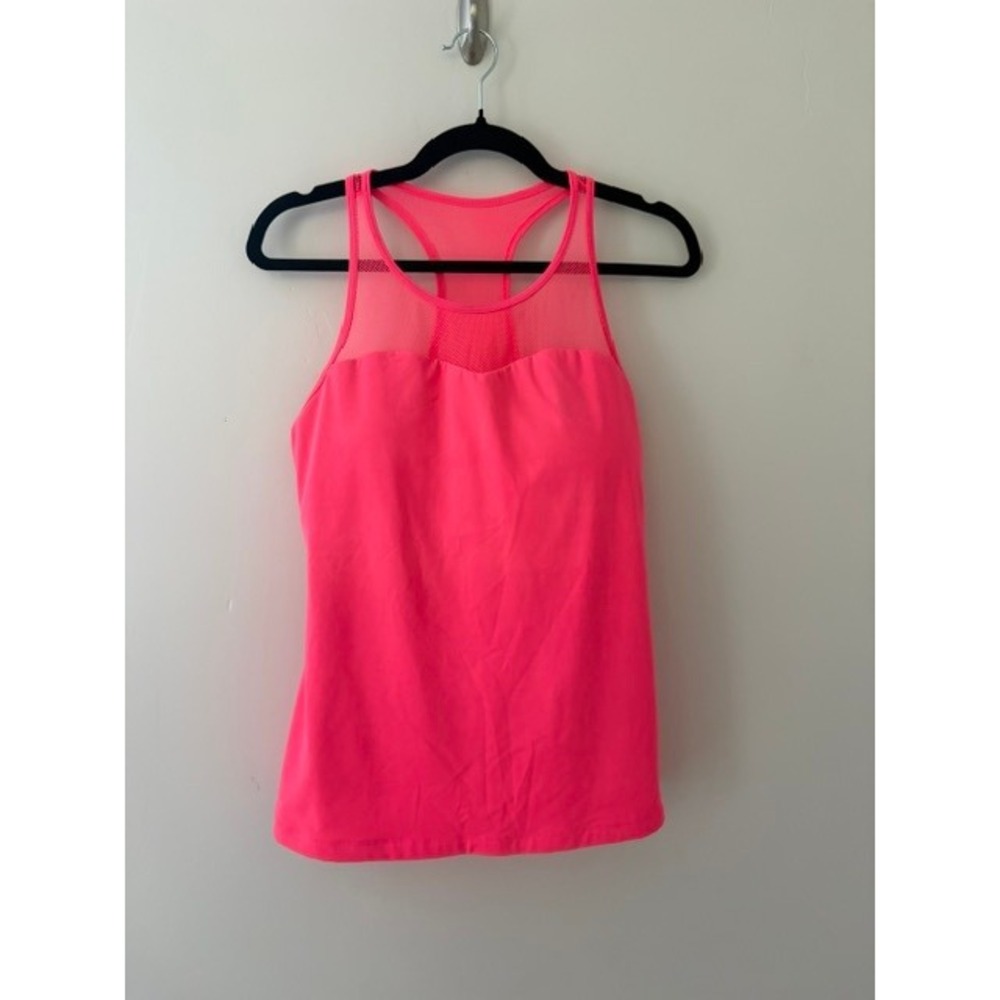 Kiava Womens Neon Pink Racerback Mesh Activewear Tank Top Built-in Bra XL
